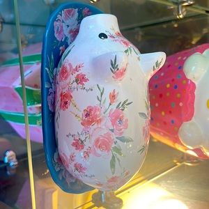 Shabby Chic pink flower pig butter dish Country farm kitchen